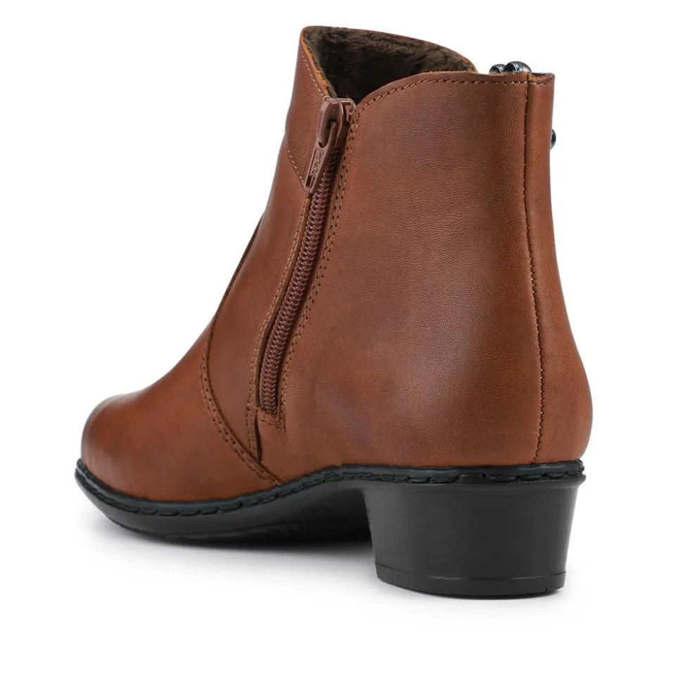 Rieker Leather Block Heel Ankle Boots - Tan