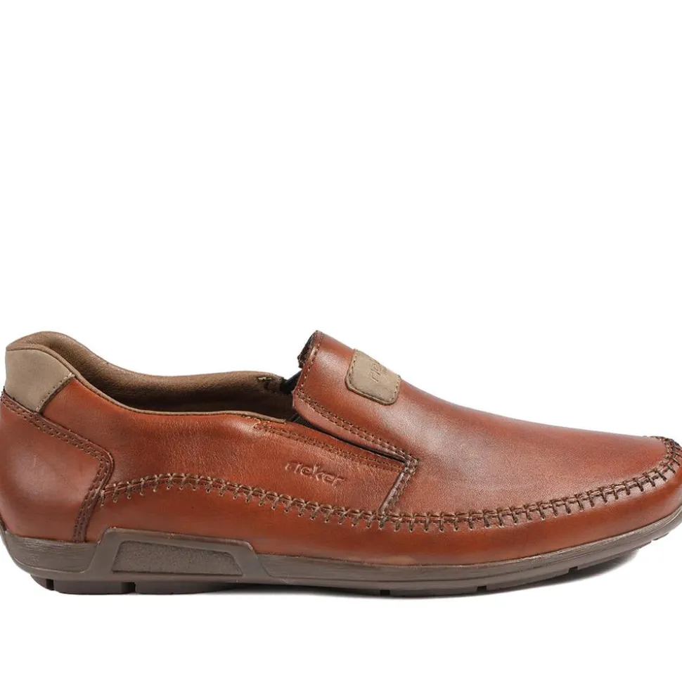 Rieker Leather Elasticated Slip On Shoes - Tan