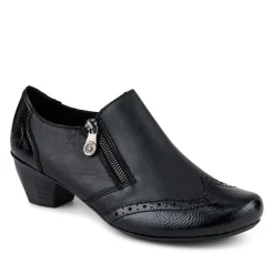 Rieker Leather Heeled Slip-On Shoes - Black