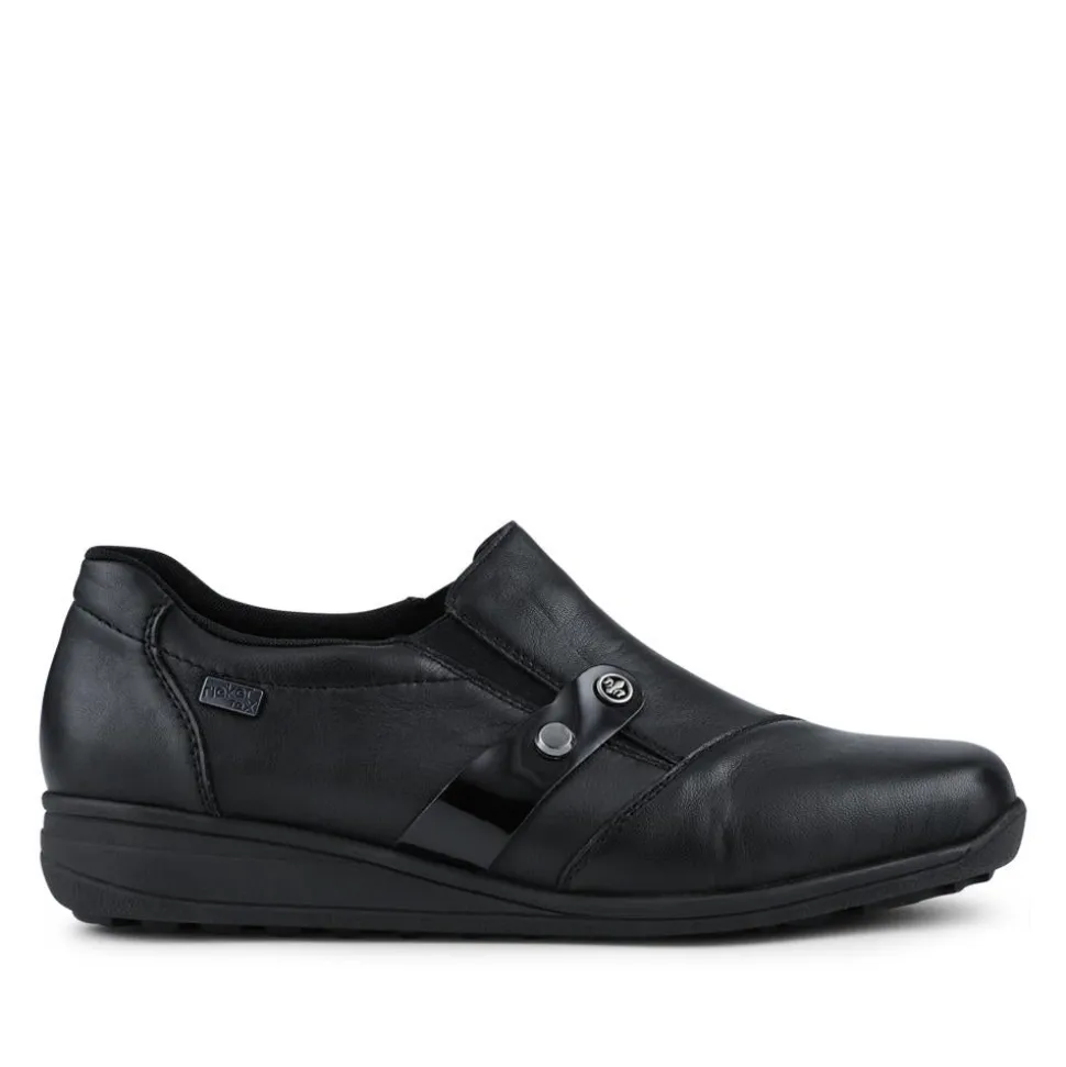 Rieker Leather Slip-On Shoes - Black