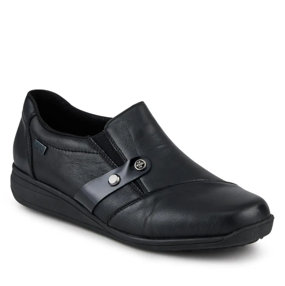 Rieker Leather Slip-On Shoes - Black