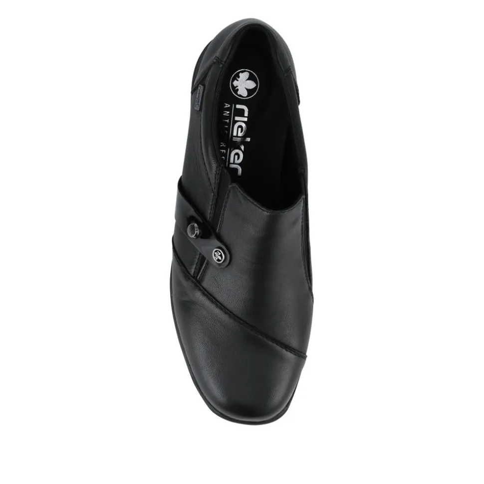 Rieker Leather Slip-On Shoes - Black