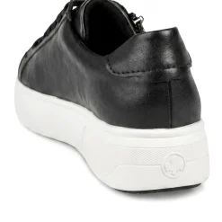 Rieker Leather Zip & Lace Platform Trainers - Black