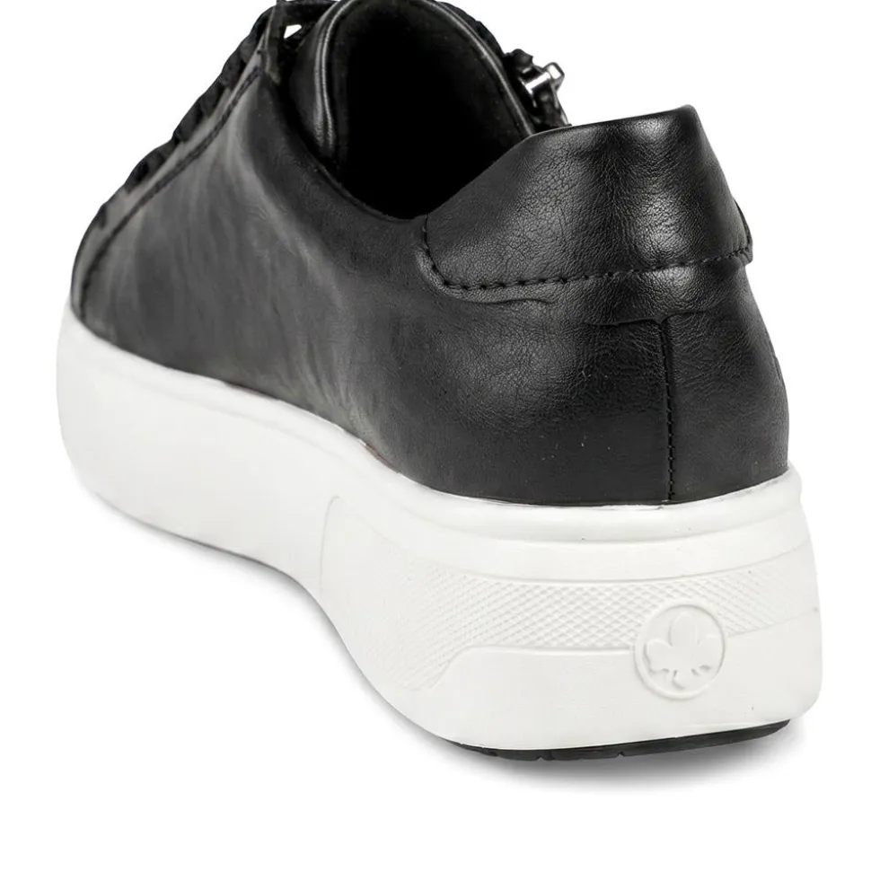Rieker Leather Zip & Lace Platform Trainers - Black