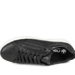 Rieker Leather Zip & Lace Platform Trainers - Black