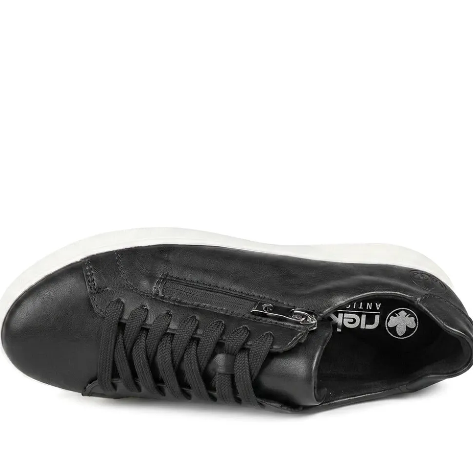 Rieker Leather Zip & Lace Platform Trainers - Black
