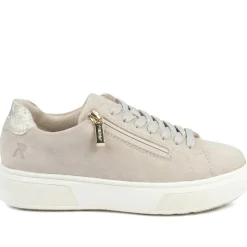 Rieker Leather Zip & Lace Platform Trainers - Grey