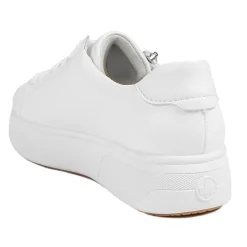 Rieker Leather Zip & Lace Platform Trainers - White