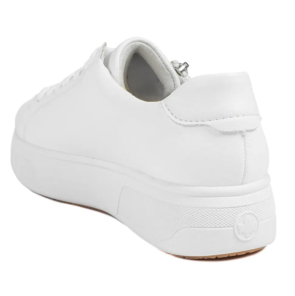 Rieker Leather Zip & Lace Platform Trainers - White