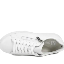 Rieker Leather Zip & Lace Platform Trainers - White