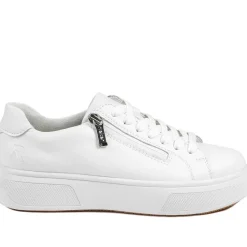 Rieker Leather Zip & Lace Platform Trainers - White