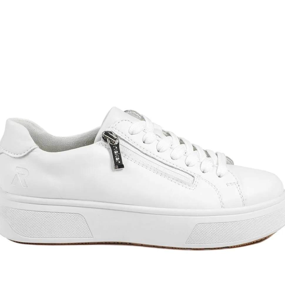 Rieker Leather Zip & Lace Platform Trainers - White