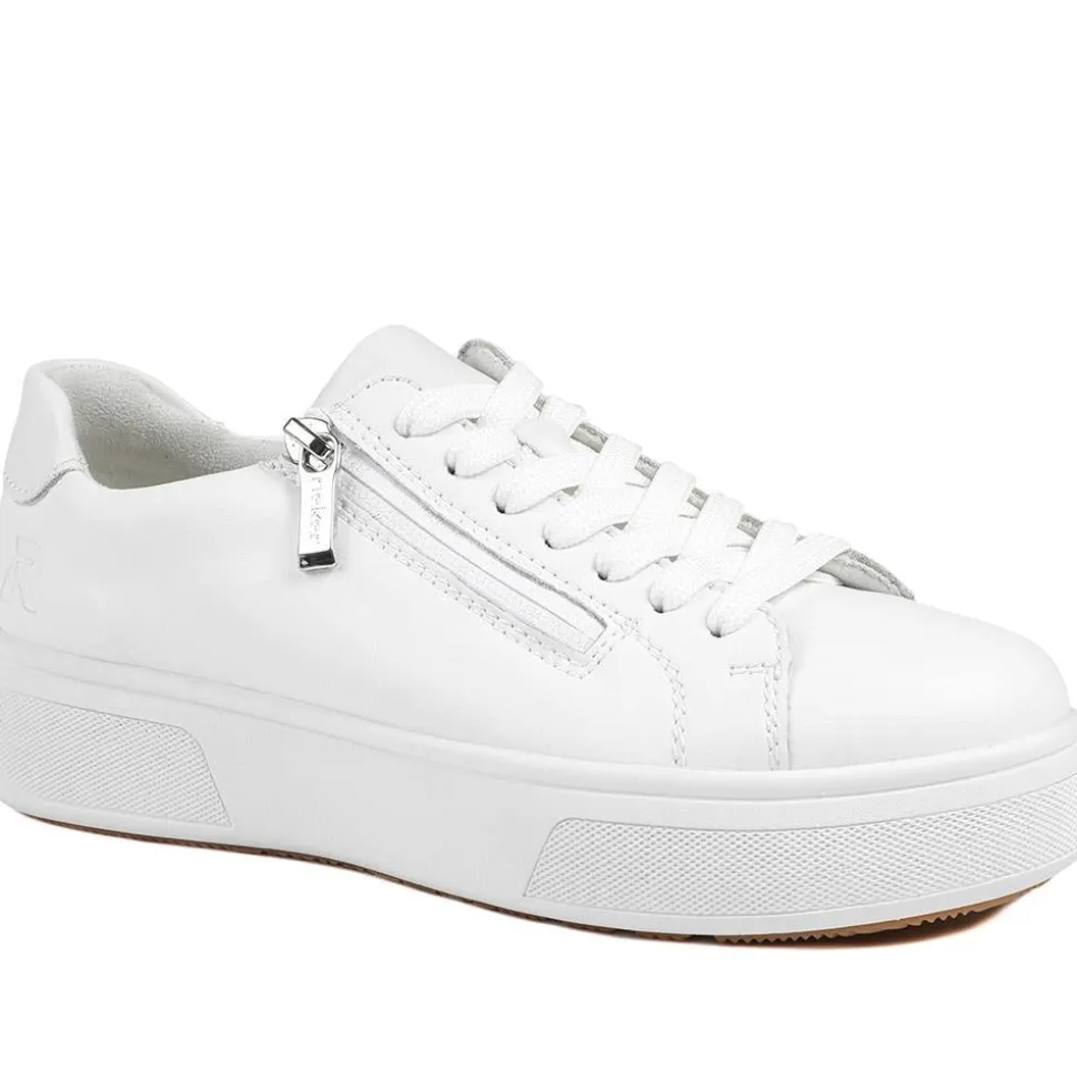 Rieker Leather Zip & Lace Platform Trainers - White