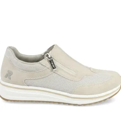 Rieker Leather Zip & Lace Trainers - Beige