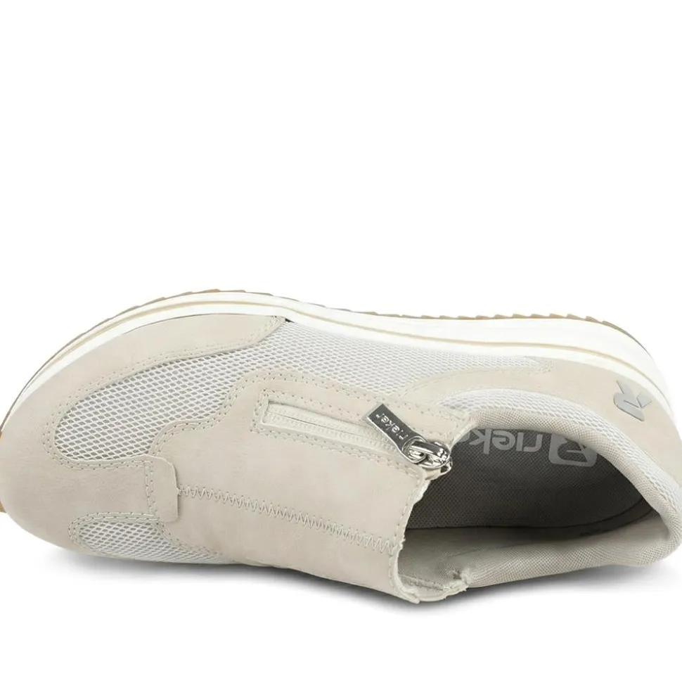 Rieker Leather Zip & Lace Trainers - Beige