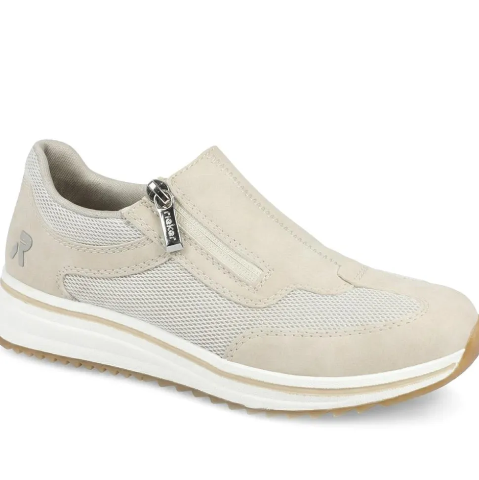 Rieker Leather Zip & Lace Trainers - Beige