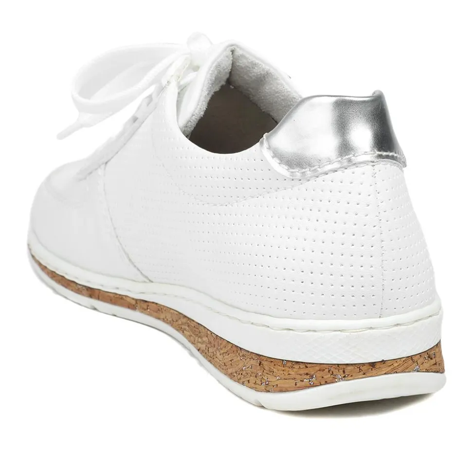 Rieker Leather Zip & Lace Trainers - White