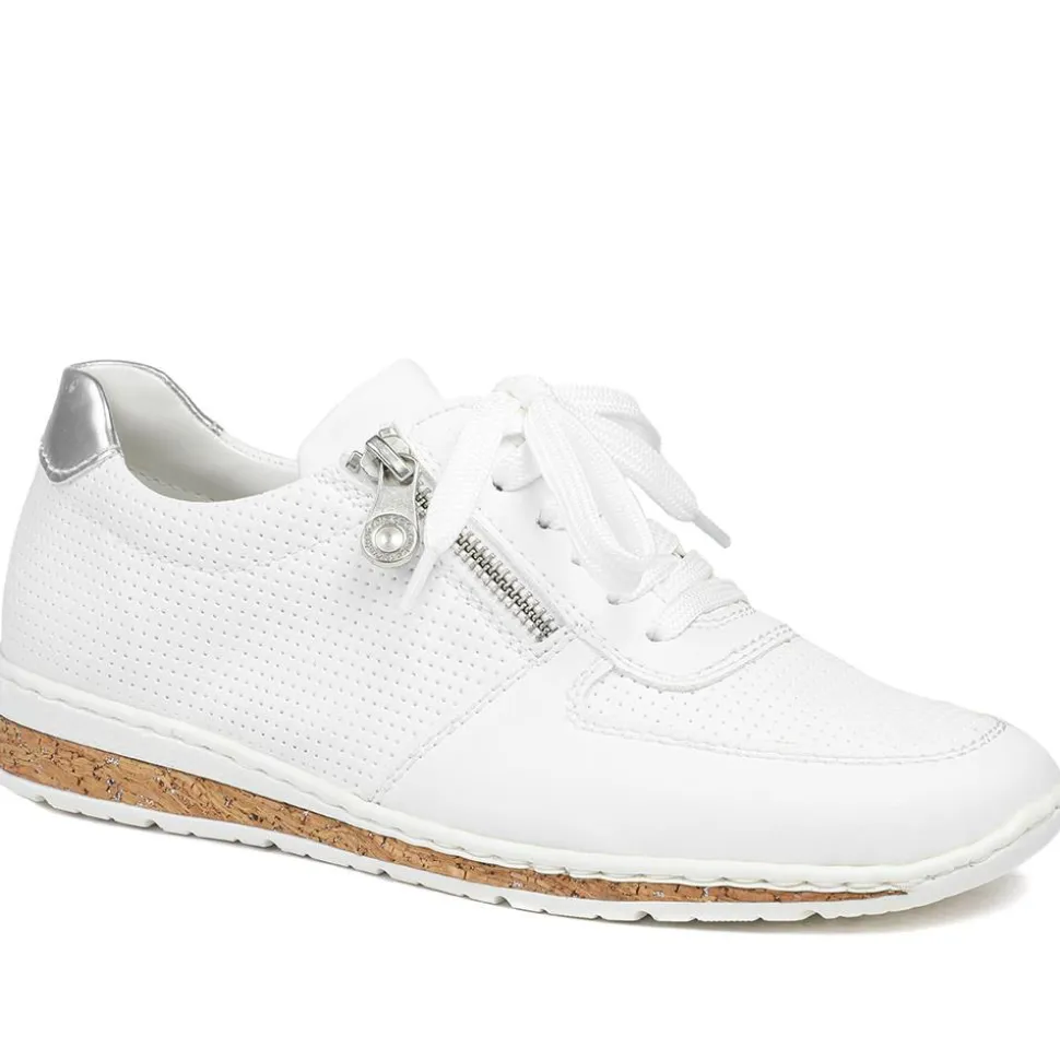 Rieker Leather Zip & Lace Trainers - White