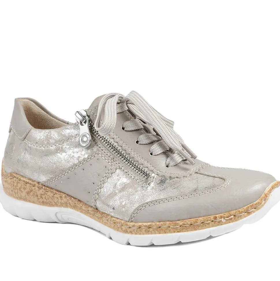 Rieker Memory Foam Zip & Lace Shoes - Beige