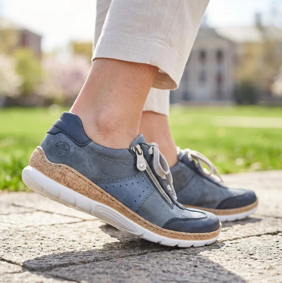 Rieker Memory Foam Zip & Lace Shoes - Navy