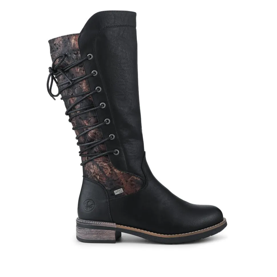 Rieker Water Resistant Zip Up Long Boots - Black