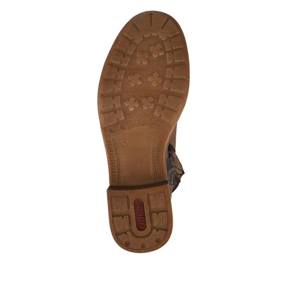 Rieker Water Resistant Zip Up Long Boots - Brown