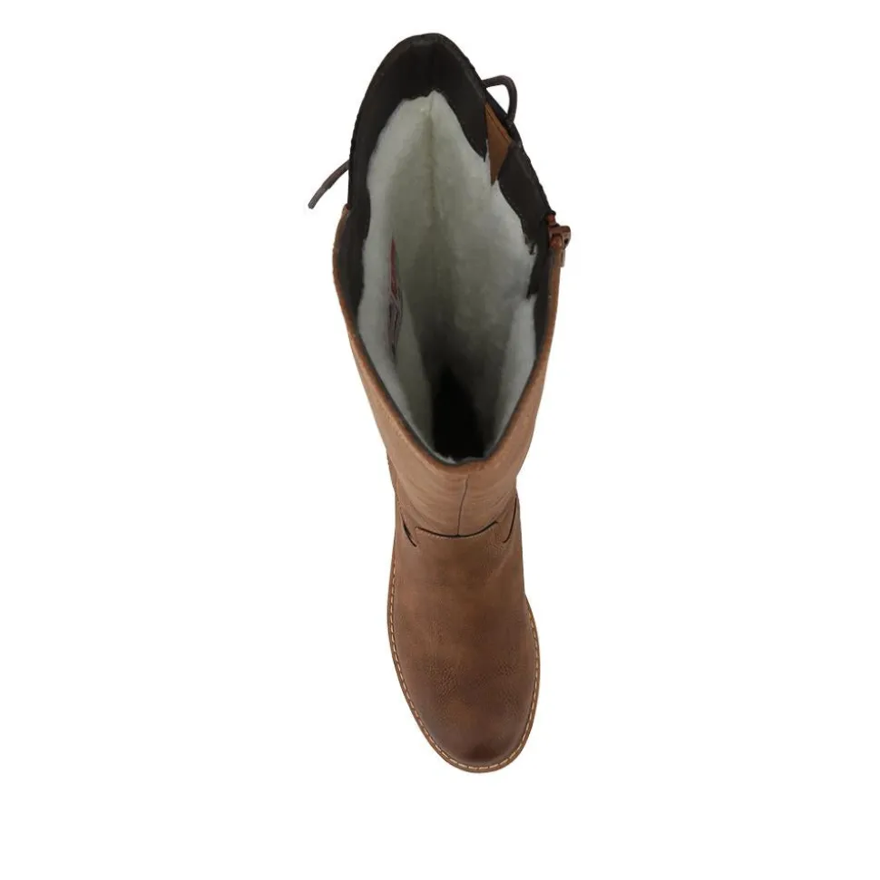 Rieker Water Resistant Zip Up Long Boots - Brown