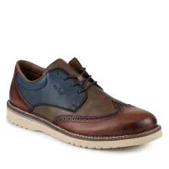 Rieker Wide Fit Leather Lace-Up Shoes - Tan Multi