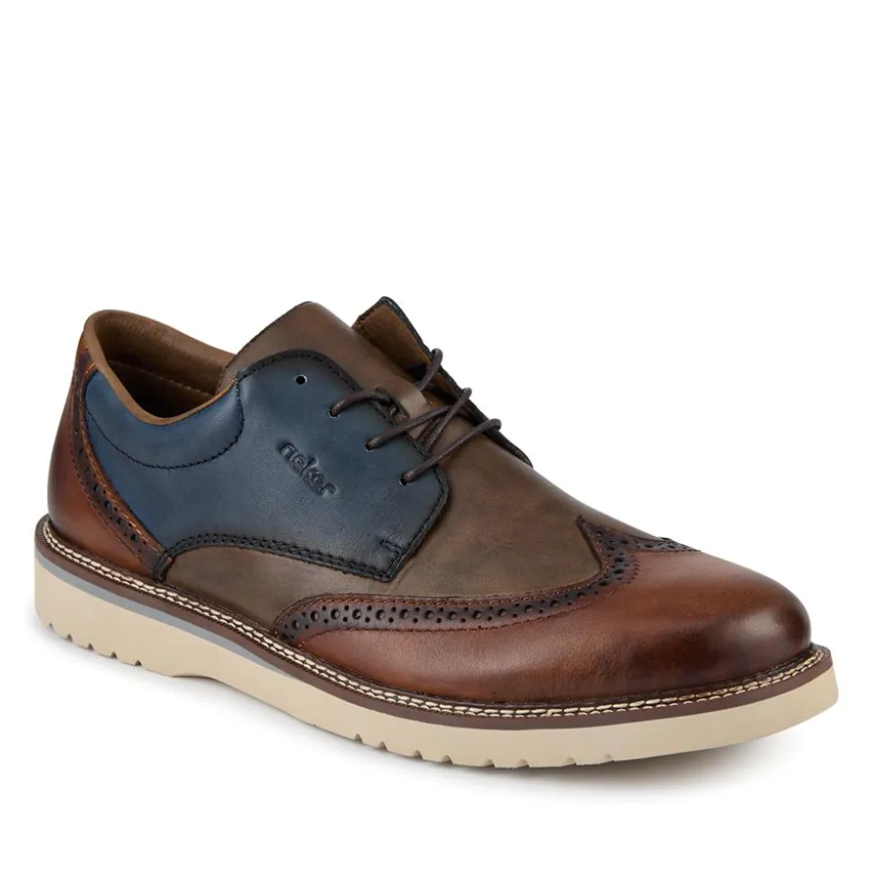 Rieker Wide Fit Leather Lace-Up Shoes - Tan Multi