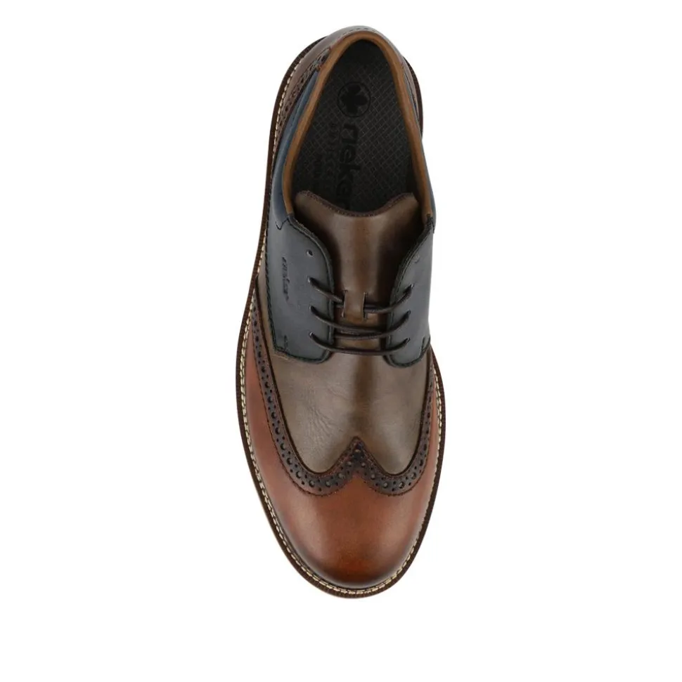 Rieker Wide Fit Leather Lace-Up Shoes - Tan Multi