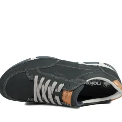 Rieker Wide Fit Leather Lace Up Trainers - Navy