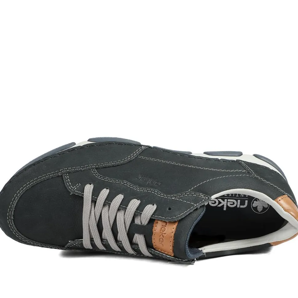 Rieker Wide Fit Leather Lace Up Trainers - Navy