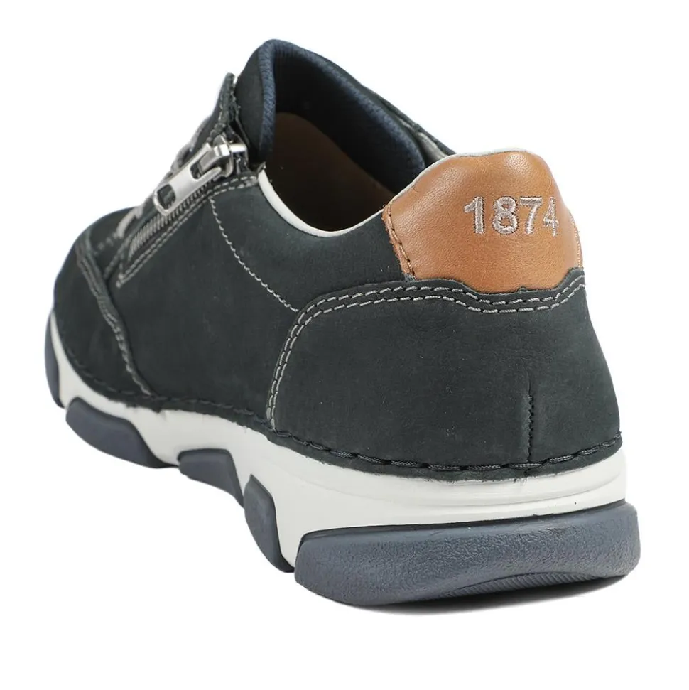 Rieker Wide Fit Leather Lace Up Trainers - Navy