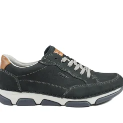 Rieker Wide Fit Leather Lace Up Trainers - Navy