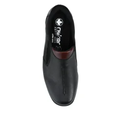 Rieker Wide Fit Leather Slip On Shoes - Black