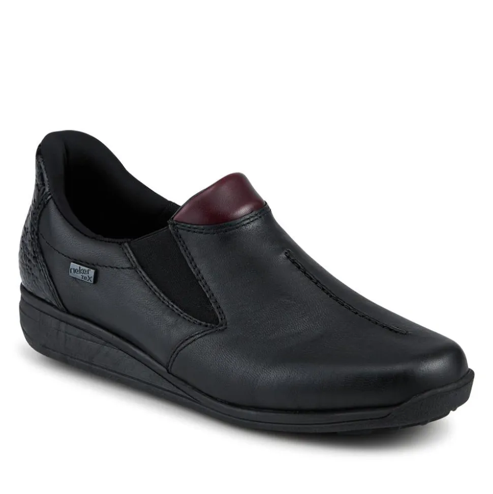 Rieker Wide Fit Leather Slip On Shoes - Black