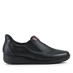 Rieker Wide Fit Leather Slip On Shoes - Black