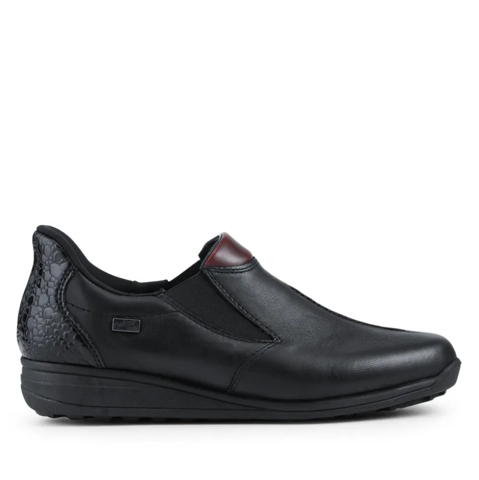 Rieker Wide Fit Leather Slip On Shoes - Black