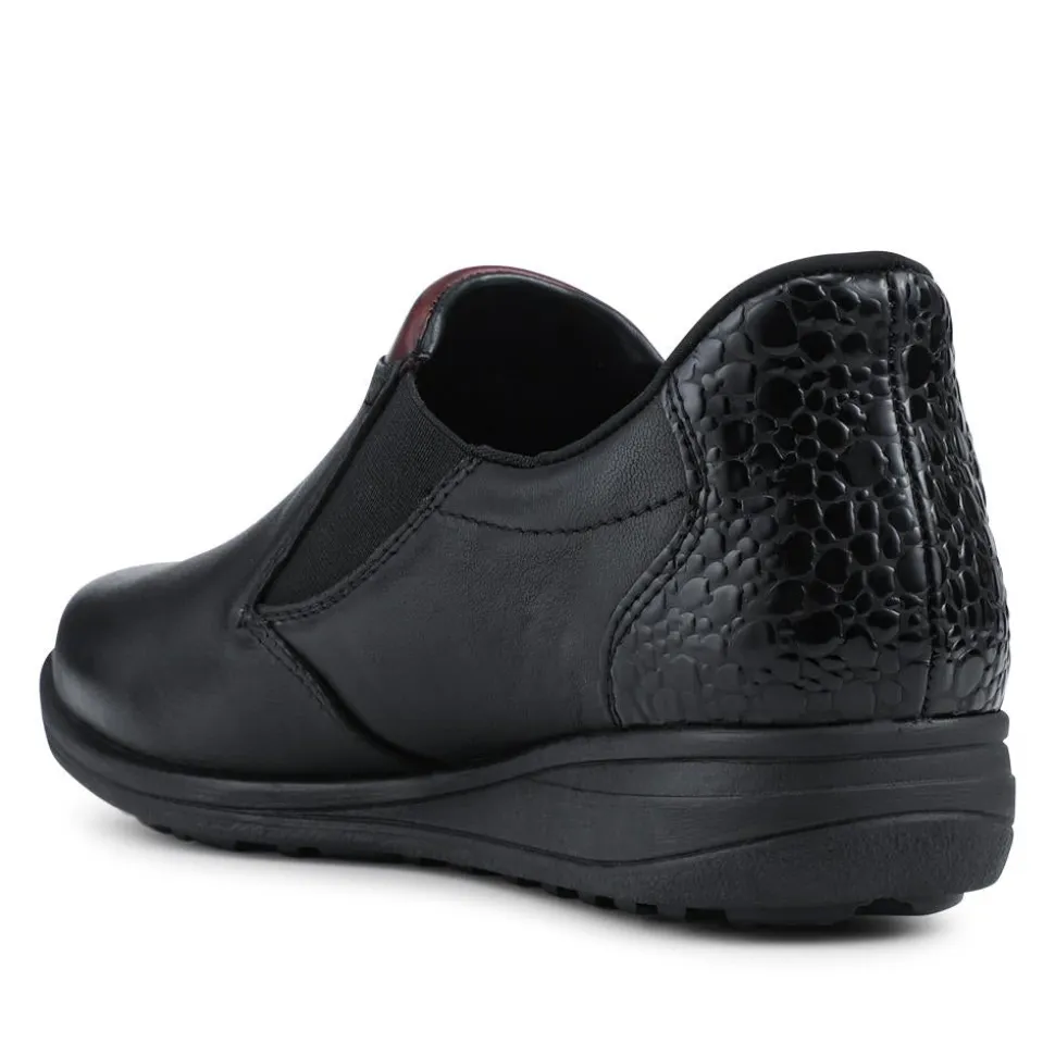 Rieker Wide Fit Leather Slip On Shoes - Black