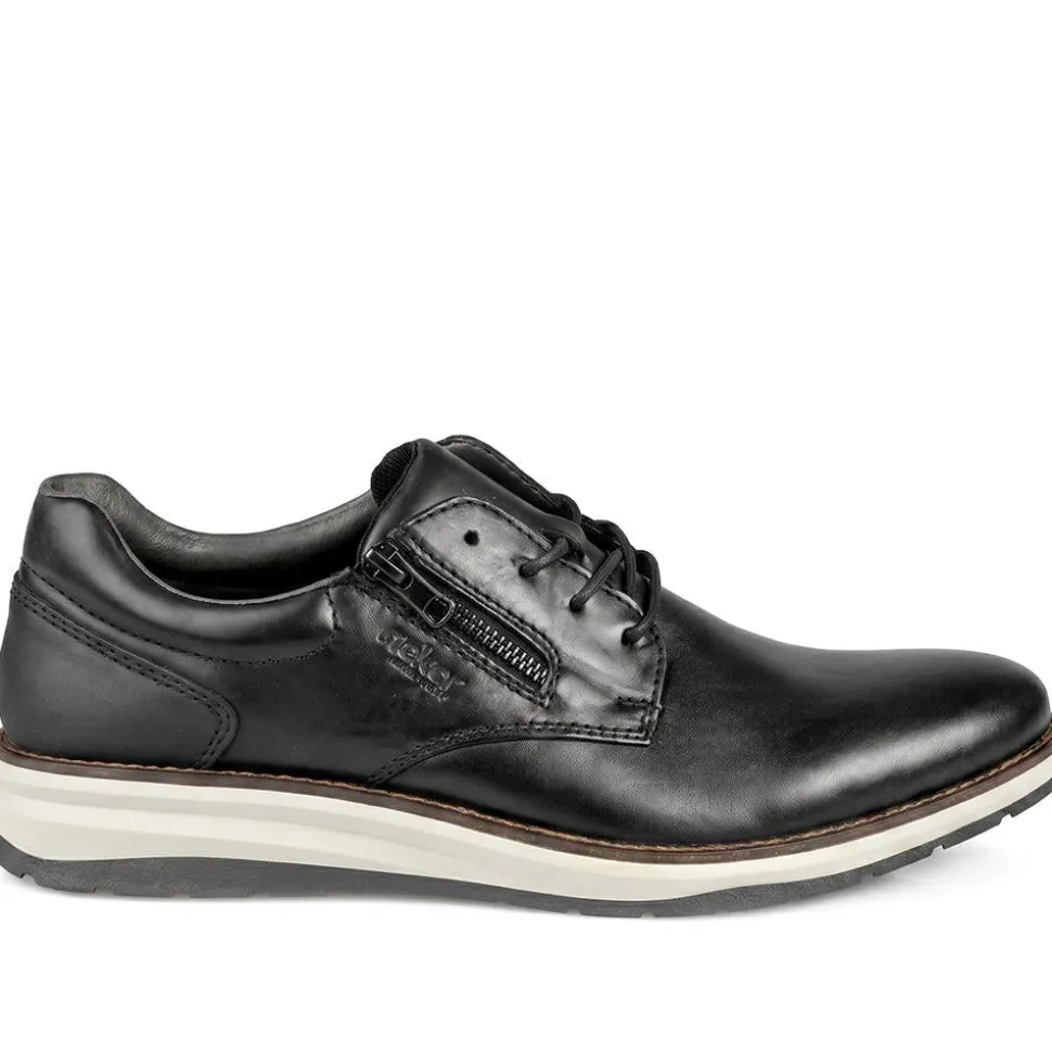Rieker Wide Fit Leather Zip & Lace Shoes - Black