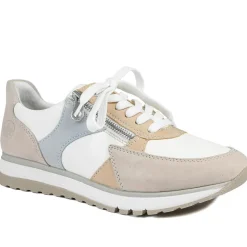 Rieker Wide Fit Leather Zip & Lace Trainers - White Multi