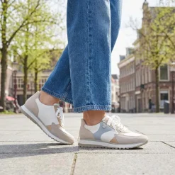 Rieker Wide Fit Leather Zip & Lace Trainers - White Multi