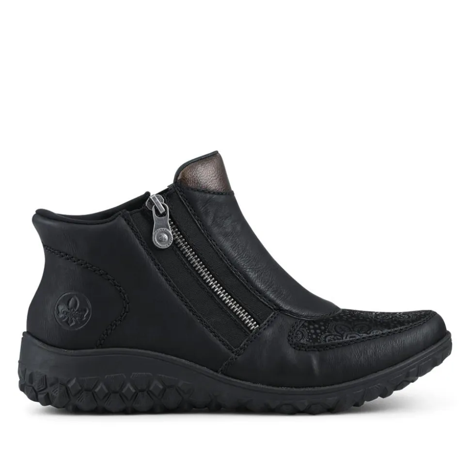 Rieker Wide Fit Leather Zipped Boots - Black