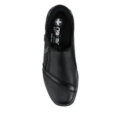 Rieker Wide Fit Leather Zipped Slip-Ons - Black