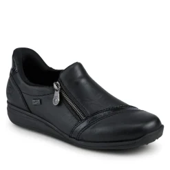 Rieker Wide Fit Leather Zipped Slip-Ons - Black