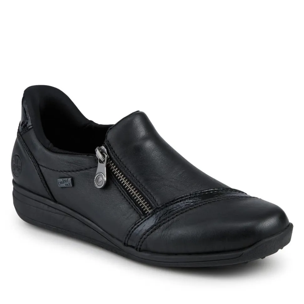 Rieker Wide Fit Leather Zipped Slip-Ons - Black