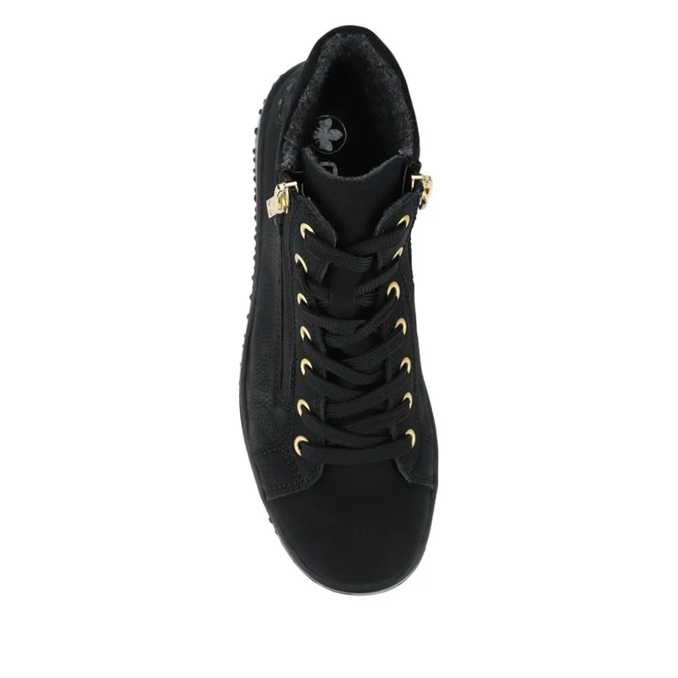 Rieker Zip & Lace Hi Top Trainers - Black