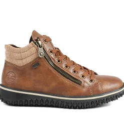 Rieker Zip & Lace Hi Top Trainers - Tan
