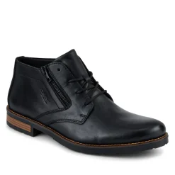 Rieker Zip & Lace Leather Shoes - Black