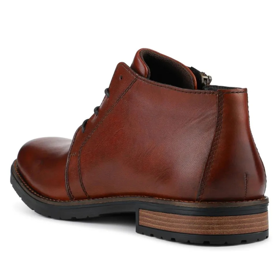 Rieker Zip & Lace Leather Shoes - Tan